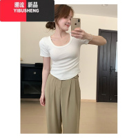 YIBUSHENG大码女装辣妹正肩短袖t恤女2024新款季微胖mm修身显瘦短款上衣