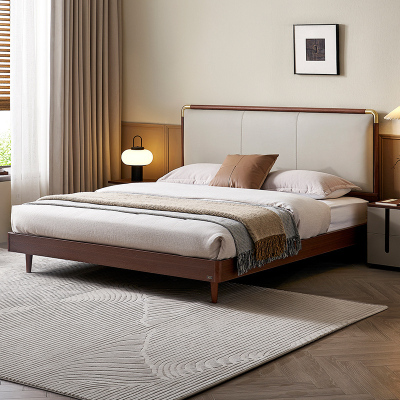 全友家居新中式皮艺软包床家用主卧室实木脚双人大床