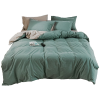 美帮汇被套四件套男生时尚 简约全棉水洗棉被套北欧全棉床单三件套绿