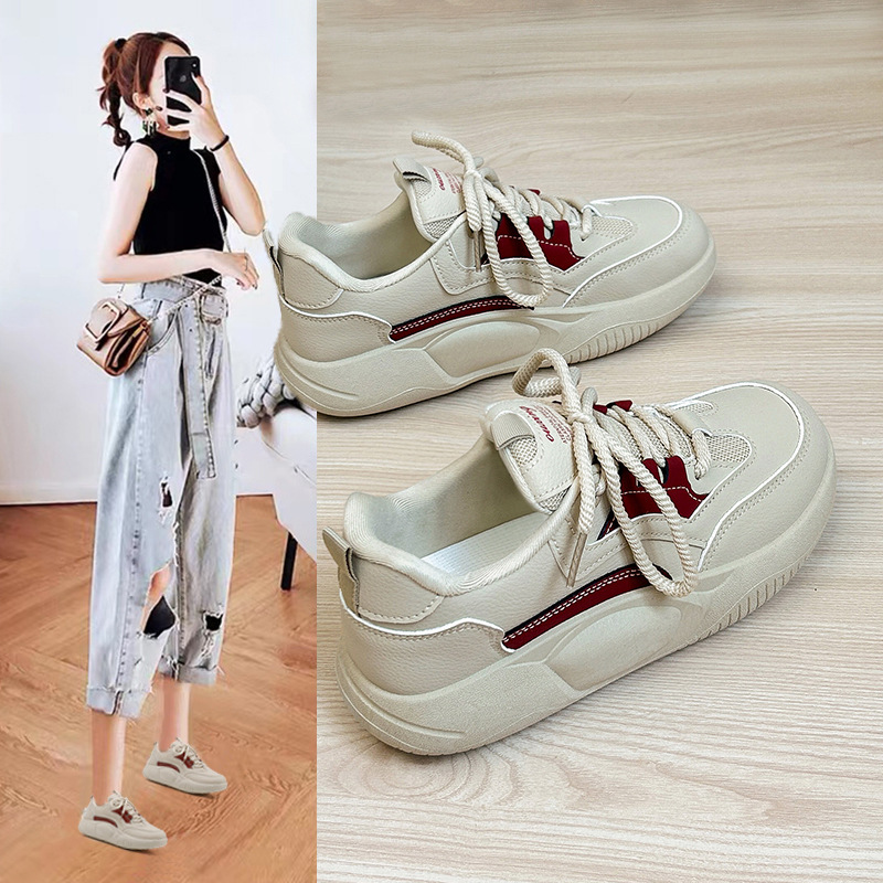 小白鞋女秋季新款透气学生厚底增高板鞋ins潮韩版休闲鞋