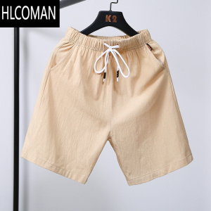 HLCOMAN夏季亚麻运动短裤男胖子休闲加肥加大码棉麻五分裤宽松大裤衩