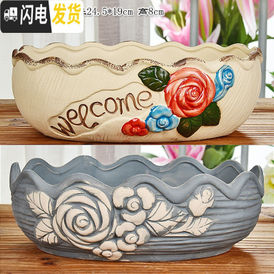 三维工匠大号多肉花盆陶瓷大花盆简约大口径粗陶多肉植物拼盘组合花盆 满满花盆2件套 大花盆容器