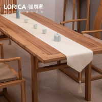 新中式桌旗禅意色棉麻茶几餐桌布日式长条北欧现代简约五斗柜布 平织-白色 33*240cm(适用桌长1.9米-2米)