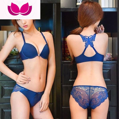 七斓小姐女土蝴蝶美背文胸无钢圈内衣内裤一套女2019深v前扣式软妹bra胸罩