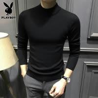 花花公子半高领毛衣男士内搭打底衫线衣春季新款修身纯色针织衫男