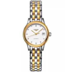 浪琴(LONGINES)女士机械表自动腕表金 tone镶钻白盘精钢表带26mm手表