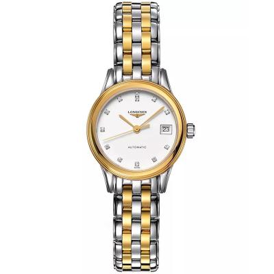 浪琴(LONGINES)女士机械表自动腕表金 tone镶钻白盘精钢表带26mm手表