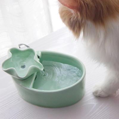 宠物陶瓷饮水机猫咪自动循环智能猫用喝水用品流动活水喂水器荷叶款-文艺蓝.