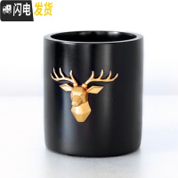 三维工匠创意时尚笔筒摆件简约可爱学生书房书桌办公用品笔桶收纳摆设 鹿头圆形笔筒[黑色]