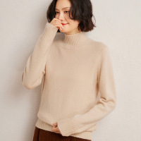 秋冬新款麻花半高领羊绒针织衫女士宽松休闲加厚毛衣