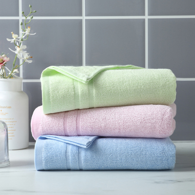 竹一百竹浆纤维简约素色吸水大毛巾柔软洁面巾34*76cm/95克粉蓝绿三条装粉/蓝/绿三条装34*76cm
