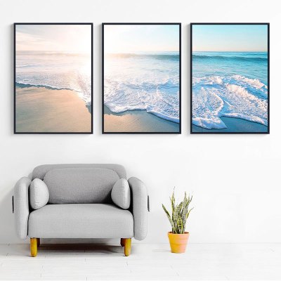 栢景居客厅装饰画北欧挂画现代简约风格三联画卧室抽象美式沙发背景墙有框画壁画海景三联50*70CM