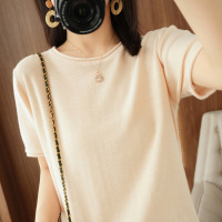 棉线卷边针织衫女新款短袖宽松百搭打底T恤上衣女潮