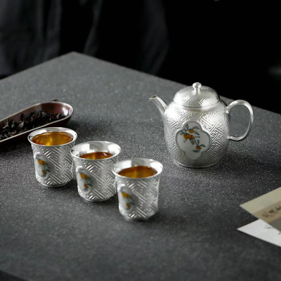 MULTIPOTENT整套茶具鎏银功夫茶具套组柿柿如意茶壶套装郑文强大师作品可收藏