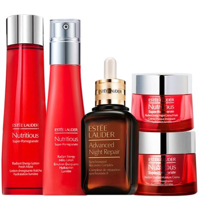 雅诗兰黛(EsteeLauder)红石榴女士面部护肤套装礼盒鲜活亮采(水+乳+精华+日霜+晚霜)