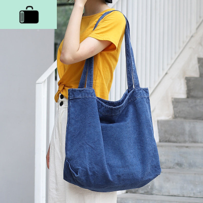 学院女大学生上课手提装书的帆布包大容量牛仔单肩背简约托特袋子NEW LAKE女士单肩包