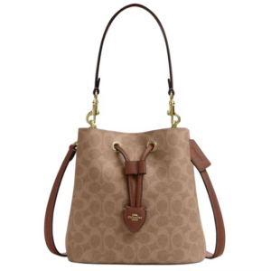 COACH蔻驰女包 Rowan 22 品牌徽标经典 皮革 水桶包手提包 小号 女款 棕色CBH07-IMXHE