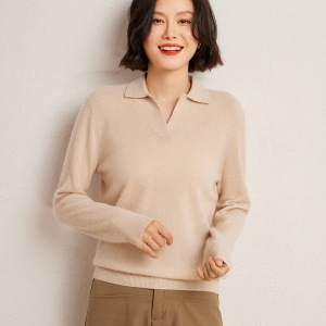秋冬新款polo领羊绒针织衫女宽松翻领外穿针织毛衣时尚百搭上衣