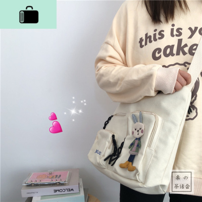 韩国ins古着感学生帆布包日系原宿百搭可爱chic少女心单肩斜挎包NEW LAKE女斜挎包