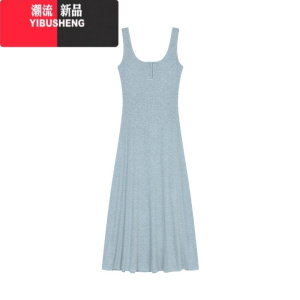 YIBUSHENG灰色背心裙女装季辣妹黑色连衣裙收腰显瘦裙子吊带长裙