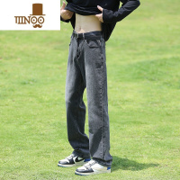 YANXU微弹力牛仔裤男烟灰色水洗修身直筒拖地美式高街vibe痞帅宽松裤子