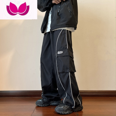 七斓美式hiphop炸街冲锋裤子男士秋季潮牌ins宽松工装裤机能休闲长裤