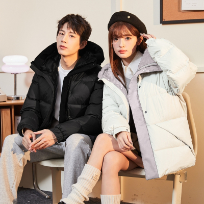 [3件8.5折458.9元,叠加优惠券]唐狮冬季新款情侣羽绒服连帽短款撞色拼接厚外套防风保暖潮