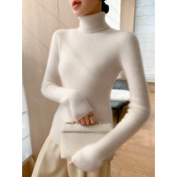 一线无缝小山羊绒衫女高翻领抽条修身显瘦堆堆领针织打底毛衣