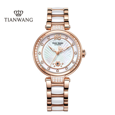 全国专柜就近发货-天王表商场同款腕表尚·SHINE系列机械表陶瓷带女表5868玫瑰金色女表