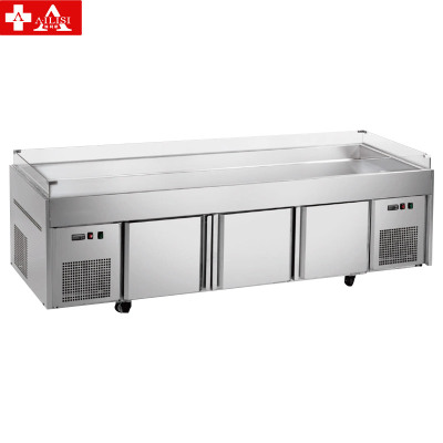 埃利斯冰台柜平台柜 冷藏展示柜点菜柜商用饭店烧烤菜品蓝光不锈钢冷冻冰台柜工作台铜管BT-A1.8-D1.8米