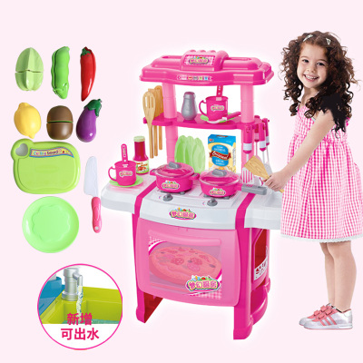 过家家玩具女孩厨房做饭出水仿真厨具套餐男宝宝3-5-6岁煮饭62cm粉红（可出水）+切切乐