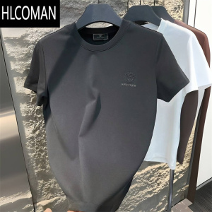 HLCOMAN欧洲站t恤男2025新款高端男士纯色半袖时尚轻奢圆领短袖T恤潮