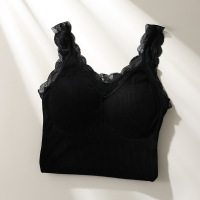 秋冬新款保暖背心 蕾丝花边性感吊带 女士加绒加厚带胸垫打底上衣