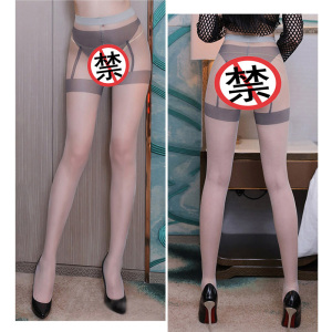 女式情趣丝袜透明免脱开档连裤袜假吊带袜丁字裤长筒黑丝袜秘书套装女士情趣内衣性感诱惑油光透视破洞连体长夜漫漫成人美女性用品