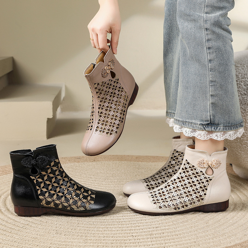 头层牛皮复古镂空马丁靴女26春夏新款中跟民族风休闲软底妈妈凉靴_581