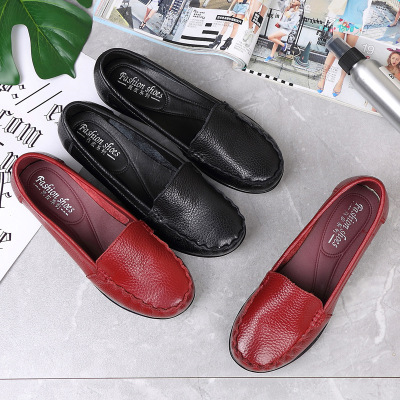 真皮头层牛皮-2021春夏季中老年妈妈鞋凉鞋女单鞋豆豆鞋工作平底休闲女皮鞋潮中口平跟(≤1厘米)平跟麦可斯.米娅