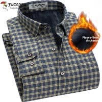 啄木鸟保暖衬衫男纯棉格子加绒男装长袖冬季加厚中年男士爸爸衬衣