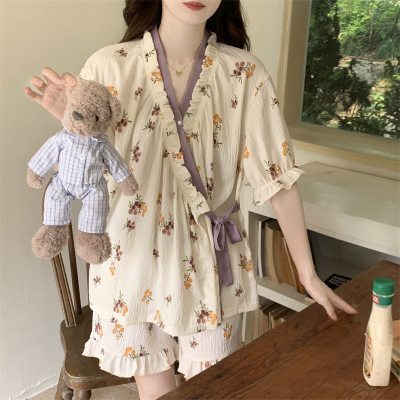 2026年新款春秋季天女士新中式系带睡衣长袖大码套装家居服可外穿