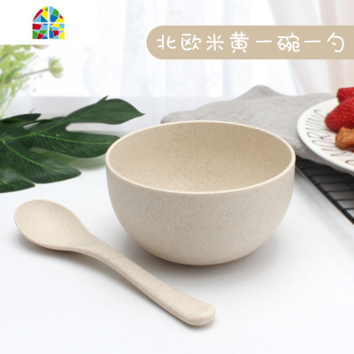 碗勺套装家用宝宝吃饭碗防烫摔不破塑料碗儿童可爱单个早餐麦片碗 FENGHOU 混色(三碗三汤勺)颜色留言备注