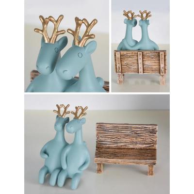 美帮汇玄关现代简约情侣鹿摆件客厅电视柜田园摆设家居工艺品酒柜装饰品