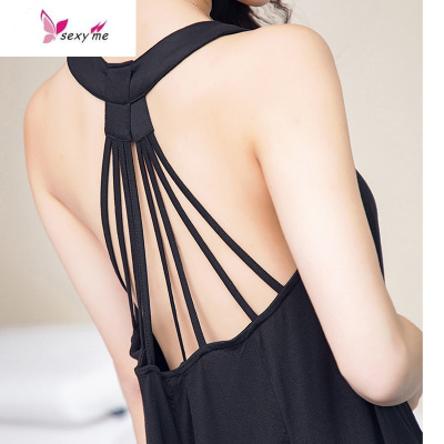 睡衣女薄款性感棉吊带睡裙大码胖mm冰丝孕妇带胸垫FISHBASKET