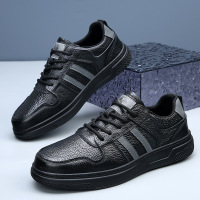 真皮男生运动平板鞋四季款男士小白鞋百搭时尚潮流休闲鞋德训鞋子