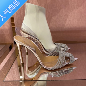 SUNTEKPV透明凉鞋包头交叉水钻高跟鞋23秋冬新款后空浅口甜美宴会婚鞋