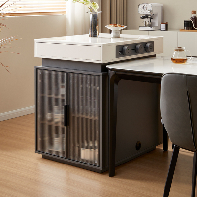 全友家居岛台功能餐桌椅组合一体钢化玻璃桌面轻奢家用客厅饭桌