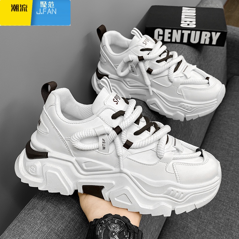 聚范男鞋夏季透气2024新款潮流百搭青少年运动休闲厚底增高小白老爹鞋