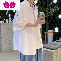七斓夏季薄款排扣短袖衬衫男休闲宽松百搭潮流ins港风日系五分袖外套