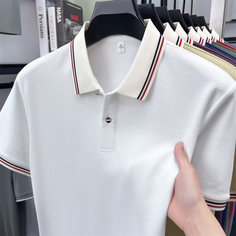 夏季新款休闲男士轻商务纯色短袖Polo衫新疆棉轻奢翻领男装