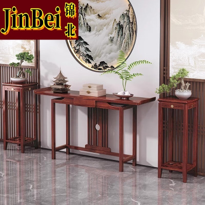 锦北玄关桌入户门厅客厅条案新中式木制供桌靠墙玄关台100半圆组合款