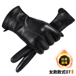 啄木鸟皮手套女冬季骑车加绒加厚防水防风触屏冬天骑行电动车保暖