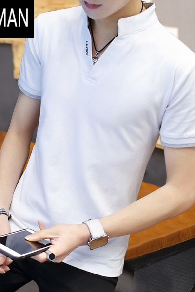 HLCOMAN男士短袖t恤V领夏装网眼2025潮流Polo衫冰感帅气立领薄款体恤